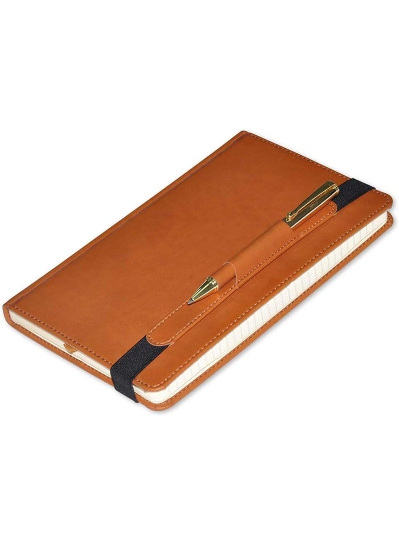 FIS Executive Notebook 120-Sheets Single Line 13x21cm, Italian PU with Pen, Brown - FSNBEXSL1321BR - Image 1